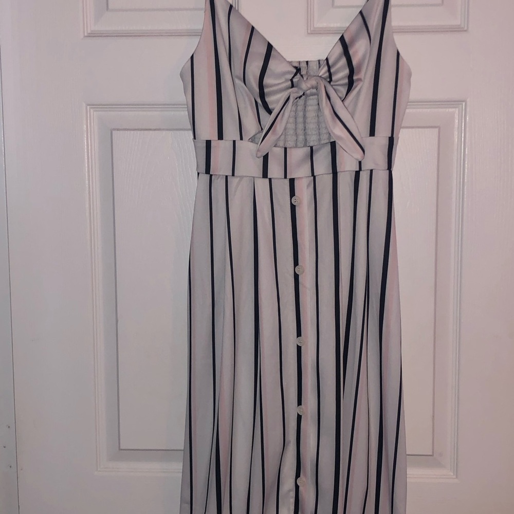 Black white and pink striped summer dress